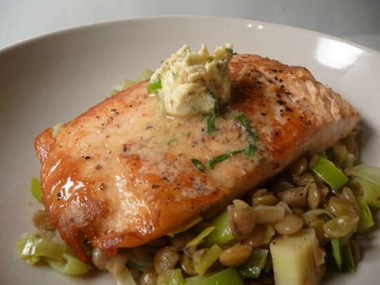 salmon with lentils