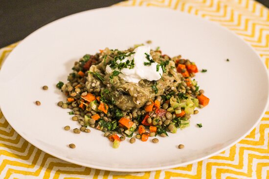 lentils with broiled eggplant